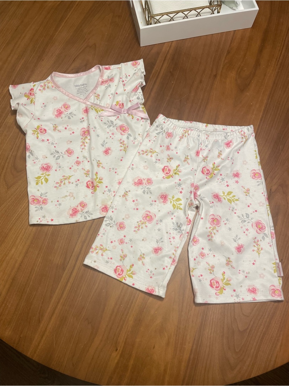 American Girl White and Pink Floral Pajama Set - Short Sleeve Top & Pants